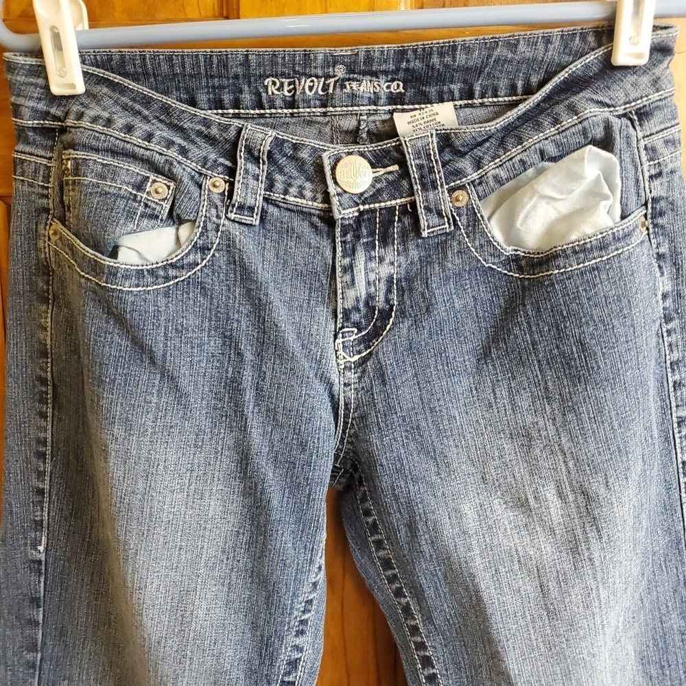 Revolt 11 Straight Leg Jeans Womens Blue Low Rise Contrast Stitch Y2K Vintage